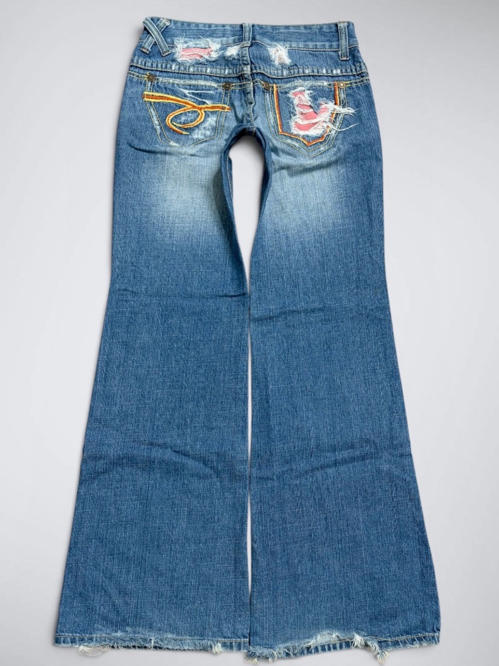 RARE VTG Red Pepper Ultra Low Rise Distressed Pocket Y2K Gyaru Flare Jeans